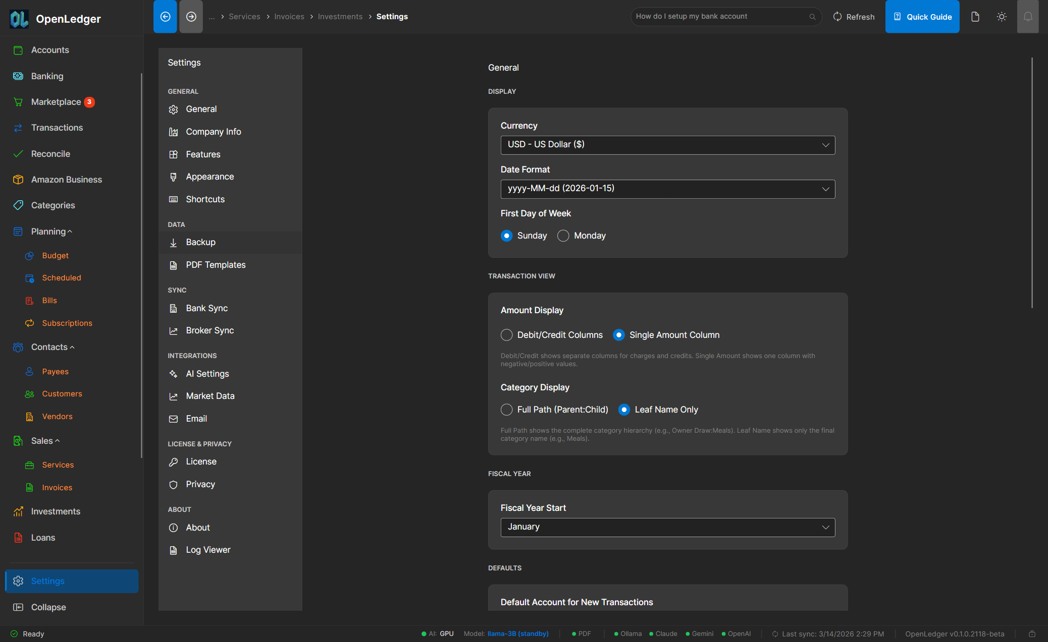 OpenLedger Settings